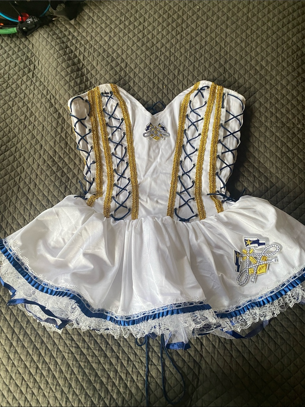 White and Blue Sailor Costume Dress with Gold Trim